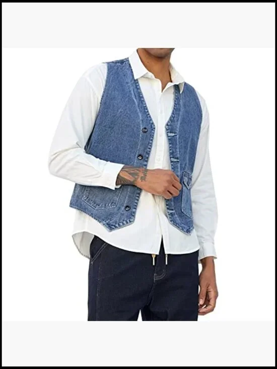 Slim Fit Denim Vest Sleeveless Jacket Casual Outdoor Wear - Picture 5 of 7